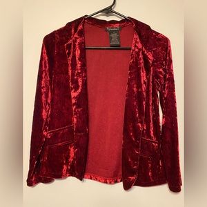 Red velvet shirt jacket